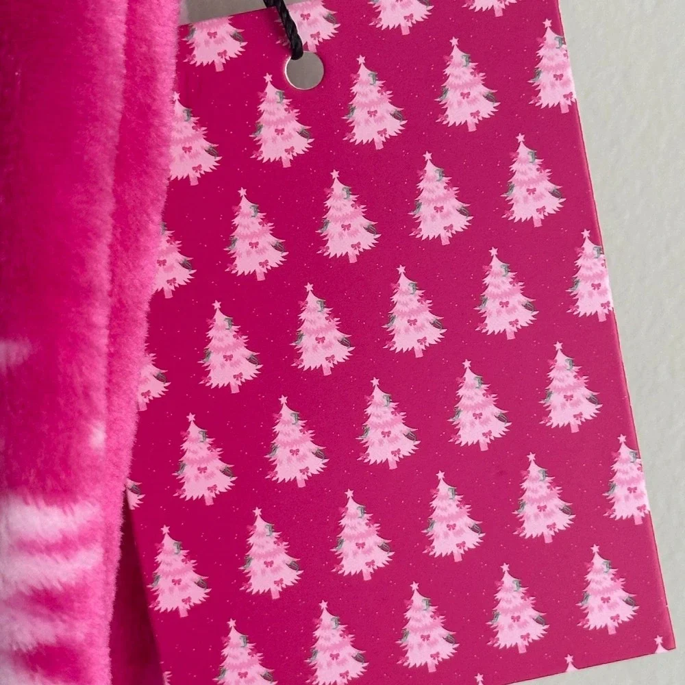 New Juicy Couture Christmas Pink Tree Snowflakes Green Bows Blanket 60x70 Stars